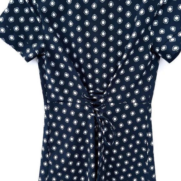 Banana Republic Factory Navy Blue Short Sleeve White Dot Print Lace Up Dress 0 - Picture 4 of 8